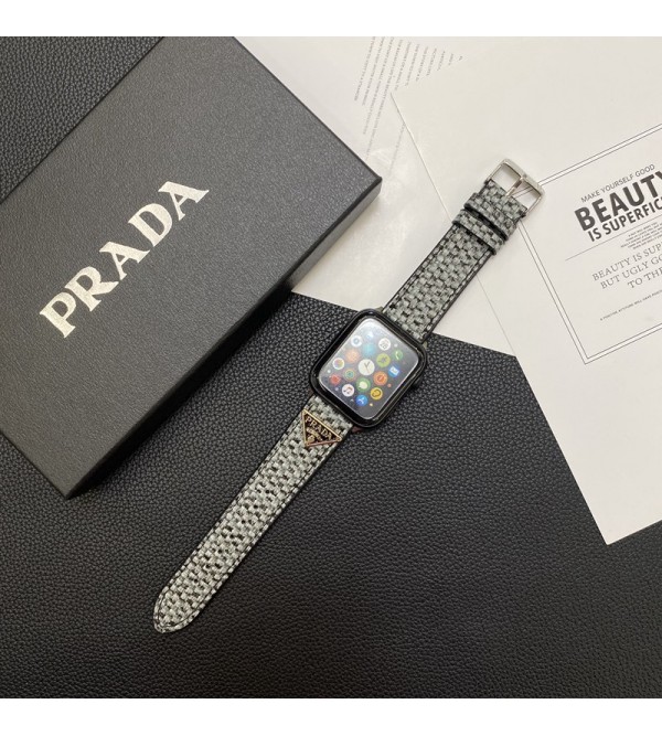 Prada プラダapple watch 9/se2ストラップ ファッションアップルウォッチ7バンド 調節可能モノグラム アップルウォッチSE2バンド レザー製芸能人愛用 アップルウォッチUltra