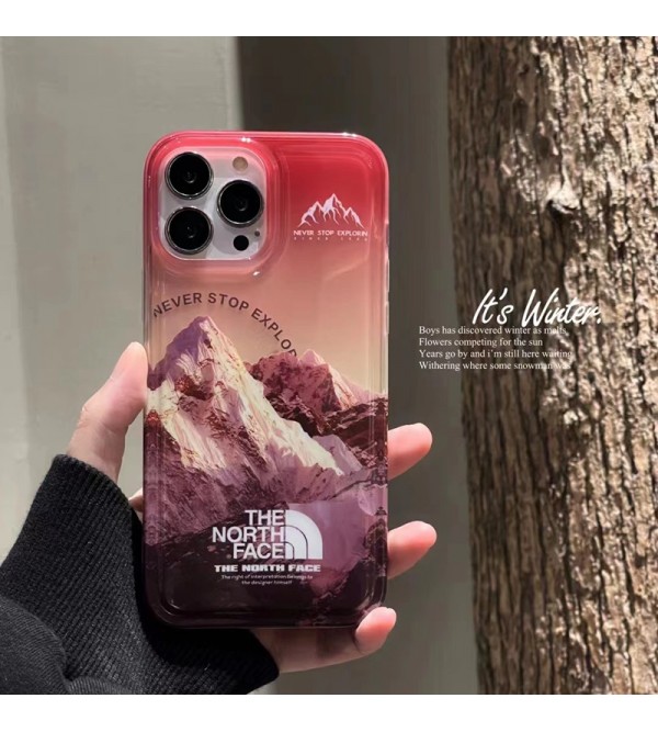 The North Face ブランド ザ.ノース.フェイス iphone14Pro max 14Pro 14スマホケース オシャレ 雪山柄 ジャケット型 the north face クリアケース アイフォン14プロ マックス/14プロ/14カバー ファッション メンズ レディース 