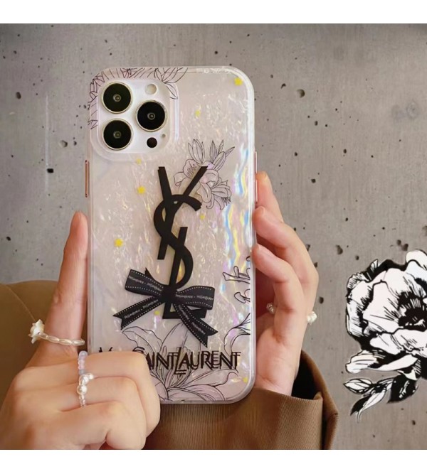 YSL ブランド イブサンローラン iPhone 14/14 Pro/14 Pro Maxケース オシャレ クリア 花柄 キラキラ ジャケット型 アイフォン14プロ マックス/14プロ/14/13/12/11カバー 大人気 メンズ レディース