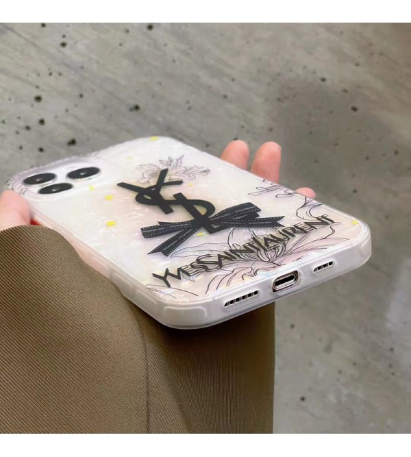 YSL ブランド イブサンローラン iPhone 14/14 Pro/14 Pro Maxケース オシャレ クリア 花柄 キラキラ ジャケット型 アイフォン14プロ マックス/14プロ/14/13/12/11カバー 大人気 メンズ レディース