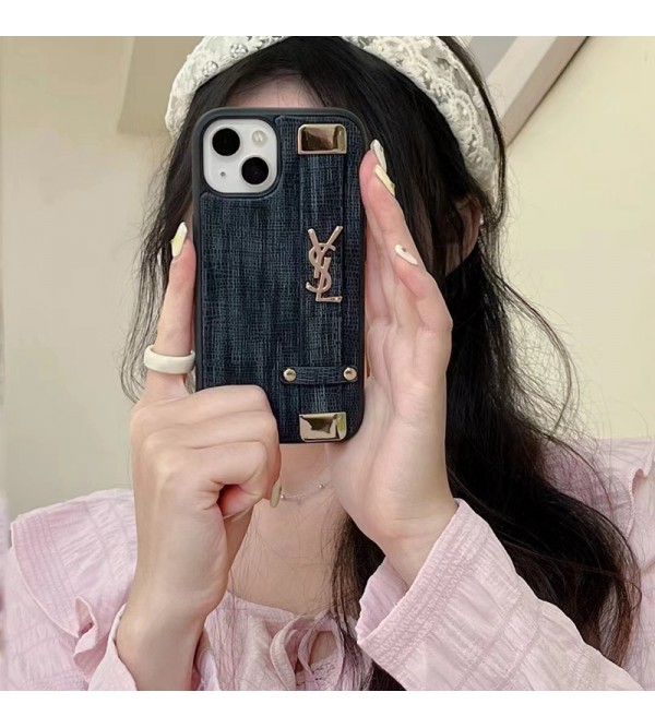 YSL ブランド イブ・サンローラン iPhone 14/14 Pro/14 Pro Maxケース かわいい ハンドバンド付き モノグラム Yves Saint Laurent レザー ジャケット型 紛失防止 アイフォン14/14プロ/14プロ マックス/13/12カバー ファッション メンズ レディース