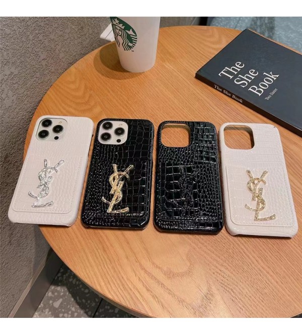 YSL ブランド イブ.サンローラン iPhone 14/14 PRO/14 PRO MAX/14 PLUSケース かわいい ワニ レザー風 カード入れ モノグラム アイフォン14/14プロ/14プロ マックス/14プラス/13/12/11カバー コピー パロディ風 新品 ファッション メンズ レディース