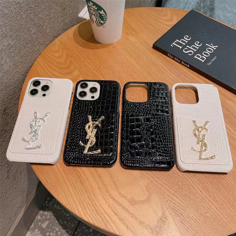 YSL ブランド イブ.サンローラン iPhone 14/14 PRO/14 PRO MAX/14 PLUSケース かわいい ワニ レザー風 カード入れ モノグラム アイフォン14/14プロ/14プロ マックス/14プラス/13/12/11カバー コピー パロディ風 新品 ファッション メンズ レディース