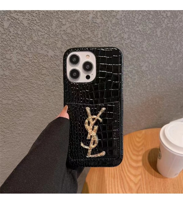 YSL ブランド イブ.サンローラン iPhone 14/14 PRO/14 PRO MAX/14 PLUSケース かわいい ワニ レザー風 カード入れ モノグラム アイフォン14/14プロ/14プロ マックス/14プラス/13/12/11カバー コピー パロディ風 新品 ファッション メンズ レディース