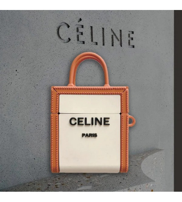 CELINE セリーヌ ブランド AirPods 3/2/1/Proケース 個性 シリコン バッグ風 カラビナ付き 第1/2/3世代 エアーポッズ1/2/3/プロカバー かわいい 紛失防止 収納便利 メンズ レディース