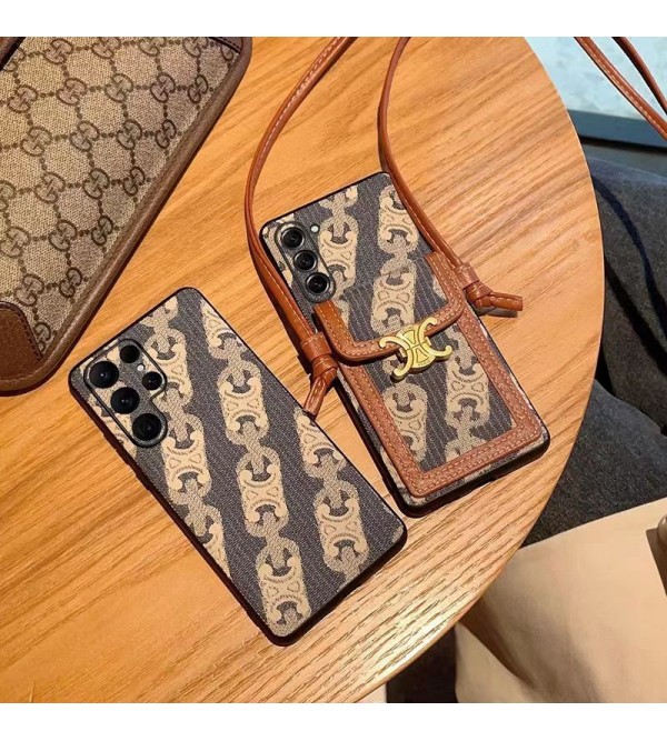 Celine セリーヌ ブランド galaxy s23/s23+/s23 plus/s23 ultra/a54 5gケース カード入れ モノグラム柄 レザー ストラップ バング風 ジャケット型 ギャラクシーS23/S23プラス/S23ウルトラ/A54 5G/S22/S21/S20/NOTE20カバー ファッション メンズ レディース