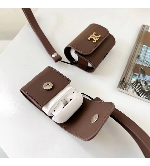 CELINE ブランド AirPods Pro 2/3/Pro/2/1ケース セリーヌ レザー製 バック型 チェーン付き モノグラム 第1/2/3世代 保護性 紛失防止 エアーポッズ プロ2/3ケース ペアお揃い 軽量 収納 便利 メンズ レディーズ