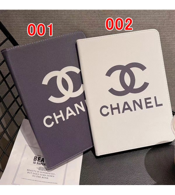 chanel ブランド ipad 10/pro 2022/air 5ケース シャネル 激安 レザー 手帳型 モノグラム スタンド機能 アイパッド10/ミニ6/9/プロ2022/エアー5/8/7/4/3/2カバー 黑白色 ファッション メンズ レディース