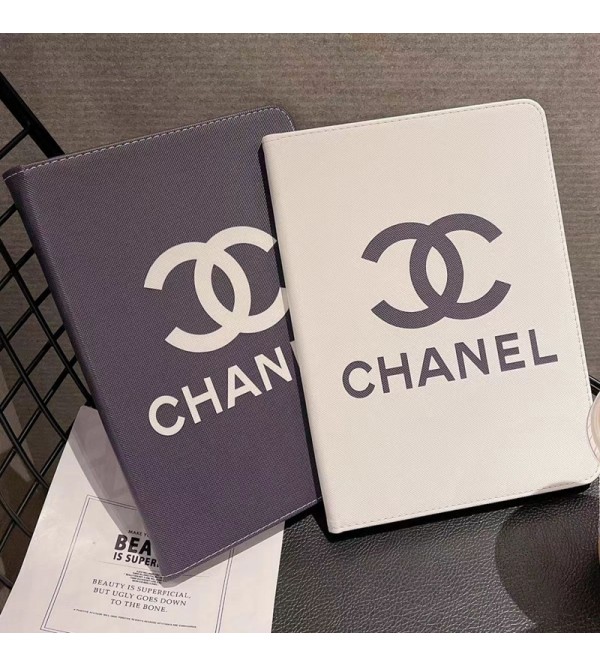 chanel ブランド ipad 10/pro 2022/air 5ケース シャネル 激安 レザー 手帳型 モノグラム スタンド機能 アイパッド10/ミニ6/9/プロ2022/エアー5/8/7/4/3/2カバー 黑白色 ファッション メンズ レディース