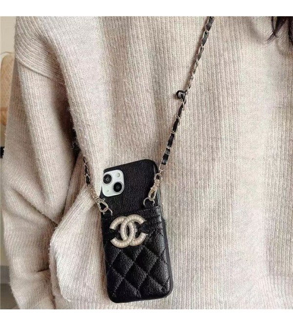 Chanel シャネルiphone 14 pro maxケース 激安 レザー カード ストランプ 女性向け バッグ iphone14pro max 13 12 11ケース バッグ型