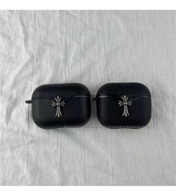 Chrome Hearts ブランド airpods pro2/3ケース クロムハーツ 十字形 モノグラム 紛失防止 第1/2/3世代 保護性 収納 エアーポッズ プロ2/3/プロ/2/1ケース 黒色 メンズ レディース