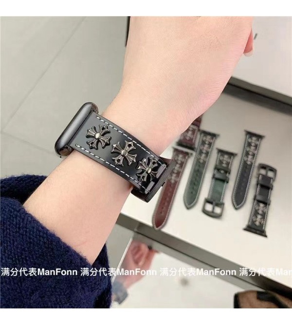 Chrome Hearts ブランド クロムハーツ アップル ウォッチ8/se2/7ハンド オシャレ モノグラム レザー製 経典 Apple Watch 8/SE2/7/6/5/4/3/2ベルト 腕時計 ストラップ セレブ愛用 大人気 メンズ レディース