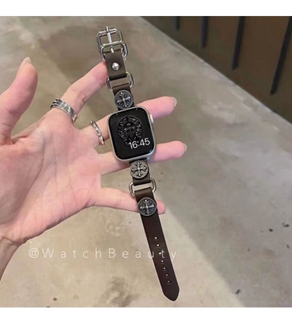 クロムハーツ Chrome Hearts apple watch 9/se2/ultraストラップ ファッションアップルウォッチ7バンド 調節可能モノグラム アップルウォッチSE2バンド レザー製芸能人愛用 アップルウォッチUltra