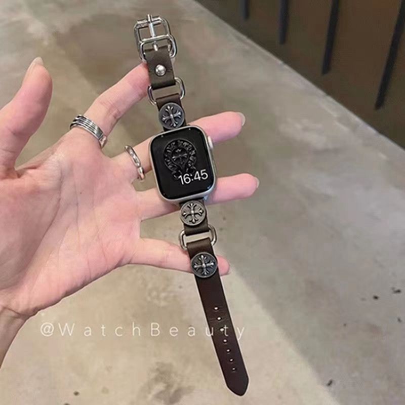 クロムハーツ Chrome Hearts apple watch 9/se2/ultraストラップ ファッションアップルウォッチ7バンド 調節可能モノグラム アップルウォッチSE2バンド レザー製芸能人愛用 アップルウォッチUltra