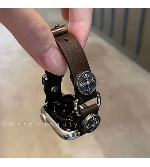 クロムハーツ Chrome Hearts apple watch 9/se2/ultraストラップ ファッションアップルウォッチ7バンド 調節可能モノグラム アップルウォッチSE2バンド レザー製芸能人愛用 アップルウォッチUltra