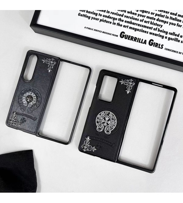 Chrome Hearts クロムハーツ 折畳み式 Galaxy Z Flip 5ケース ペアお揃い女性向け Galaxy Z Fold 5 4 3 2ケース個性 galaxy z fold 5 4 3ケース ファッションギャラクシーZフリップ4 5ケース ブランド スタイル