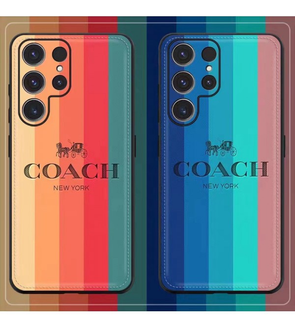 COACH ブランド コーチ galaxy s23/s23+/s23 plus/s23 ultraケース モノグラム 虹 馬車柄 カラー色 ジャケット型 iphone14Pro max/14Pro/14plus/14カバー 個性 ハイブランド アイフォン14プロ マックス/14プロ/14スマホケース メンズ レディース