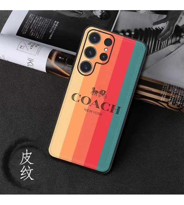 COACH ブランド コーチ galaxy s23/s23+/s23 plus/s23 ultraケース モノグラム 虹 馬車柄 カラー色 ジャケット型 iphone14Pro max/14Pro/14plus/14カバー 個性 ハイブランド アイフォン14プロ マックス/14プロ/14スマホケース メンズ レディース