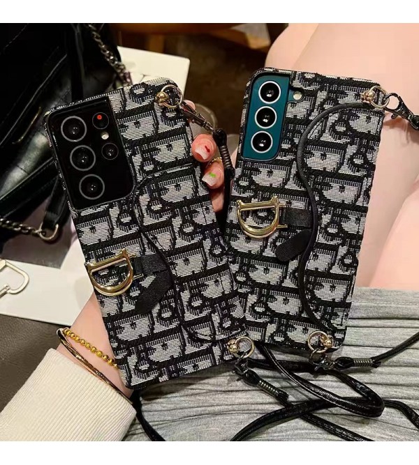 Dior ハイブランド ディオール Galaxy S23/S23 Plus/S23 Ultra/Note20ケース かわいい 経典 Iphone 14 Pro Max/14 Plusカバー レザー チェーン付き 斜めがけ バッグ型 カード収納 レディース