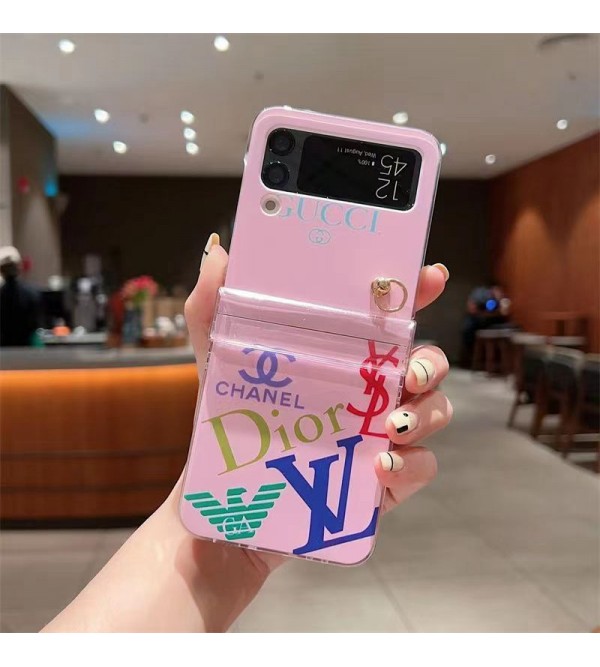 DIOR/GUCCI/LV/CHANEL ハイブランド Galaxy Z Flip 4/Z Flip 3ケース おしゃれ クリアケース 折りたたむ ストラップ付き ディオール/グッチ/ルイヴィトン/シャネル ピック色  ARMANI モノグラム 保護 ギャラクシーZ FLIP4/3カバー ファッション メンズ レディース