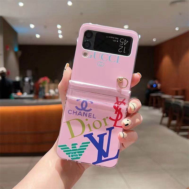 DIOR/GUCCI/LV/CHANEL ハイブランド Galaxy Z Flip 4/Z Flip 3ケース おしゃれ クリアケース 折りたたむ ストラップ付き ディオール/グッチ/ルイヴィトン/シャネル ピック色  ARMANI モノグラム 保護 ギャラクシーZ FLIP4/3カバー ファッション メンズ レディース