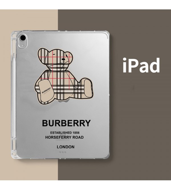 BURBERRY ブランド ipad air 5/4/mini 6/9/pro 2021ケース バーバリー クリア 熊柄 ペンスロット付  シリコン製 全機種対応 モノグラム ジャケット型 アイパッド エアー5/ミニ 6/9/プロ2021カバー 12.9/11/10.9インチ メンズ レディース