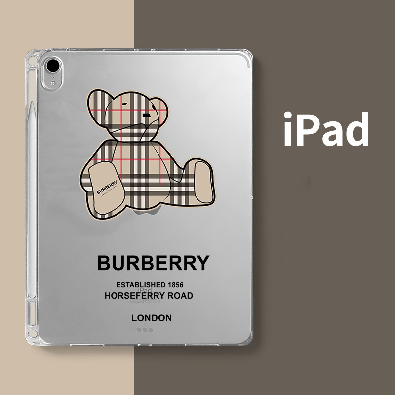 BURBERRY ブランド ipad air 5/4/mini 6/9/pro 2021ケース バーバリー クリア 熊柄 ペンスロット付  シリコン製 全機種対応 モノグラム ジャケット型 アイパッド エアー5/ミニ 6/9/プロ2021カバー 12.9/11/10.9インチ メンズ レディース