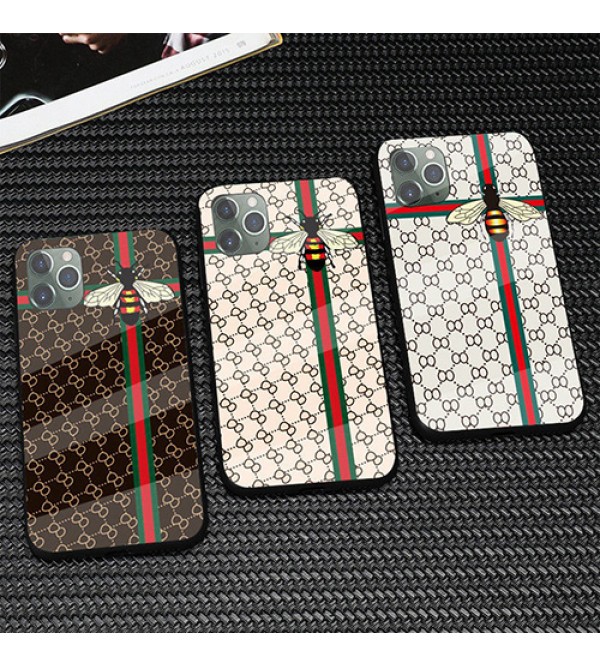 グッチ GUCCI  ブランド iphone 13 /13 pro/13 mini/13 pro maxケース 激安 全機種対応 背面硝子 個性 縞 ミツバチ柄 可愛い アイフォン13/12/11/x/8/7カバー 人気 メンズ レディース