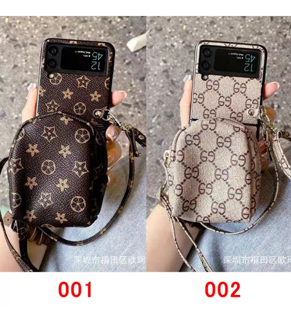 LV/ルイヴィトン Gucci/グッチ ブランド Galaxy z flip 4/3ケース かわいい 折りたたむ レザー ストラップ付き バング型 収納可能 モノグラム ブランド ギャラクシーZ Flip4/3カバー 保護 ファッション セレブ愛用 激安スマホケース