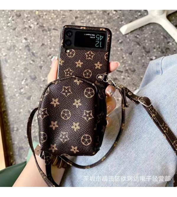 LV/ルイヴィトン Gucci/グッチ ブランド Galaxy z flip 4/3ケース かわいい 折りたたむ レザー ストラップ付き バング型 収納可能 モノグラム ブランド ギャラクシーZ Flip4/3カバー 保護 ファッション セレブ愛用 激安スマホケース