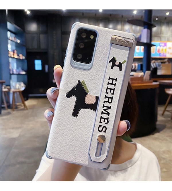 HERMES ブランド レザー Galaxy S21/S21 Plus/S21 Ultraケース かわいい エルメス 馬柄 レザー製 ハンドバンド付き モノグラム ギャラクシーnote20/note10/note9/note8カバー おまけつき メンズ レディース 