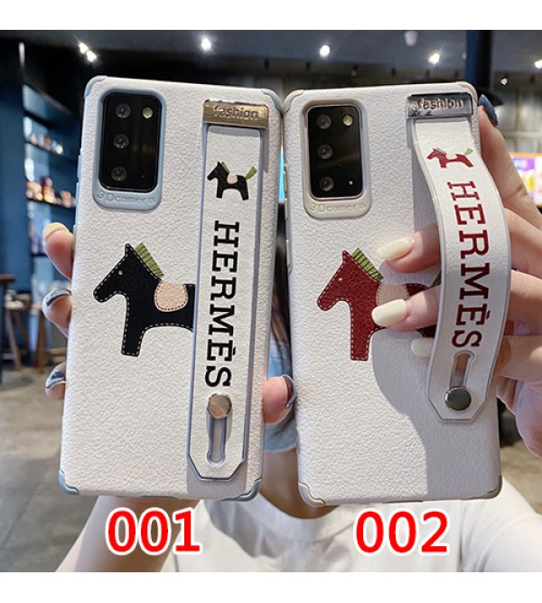 HERMES ブランド レザー Galaxy S21/S21 Plus/S21 Ultraケース かわいい エルメス 馬柄 レザー製 ハンドバンド付き モノグラム ギャラクシーnote20/note10/note9/note8カバー おまけつき メンズ レディース 