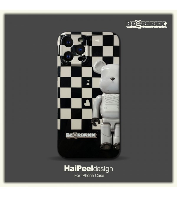 BE@RBRICK/ベアブリック ハイブランド iphone 13/13 pro/13 pro maxケース かわいい 黒白格子 ジャケット型 モノグラム アイフォン13/13 pro/13 pro max/12/11/X/XS/XR/8/7カバー 芸能人愛用 メンズ レディーズ