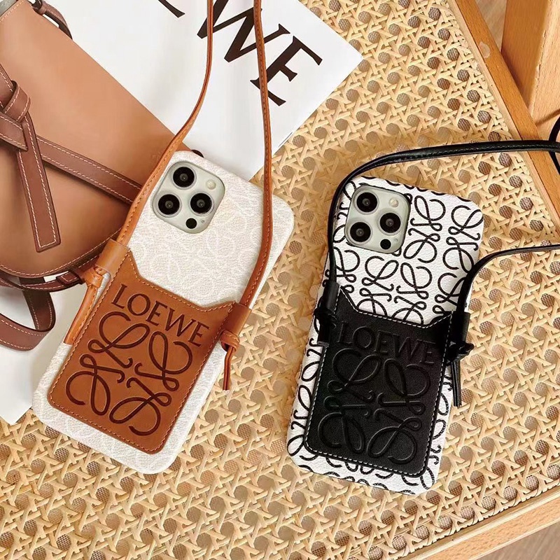 LOEWE ロエベ  ブラント iphone 14/14 pro/14 pro maxケース インスタ風 カード モノグラム 斜めかけ ストラップ付き アイフォン14/13/12/11/xカバー 大人気 メンズ レディーズ