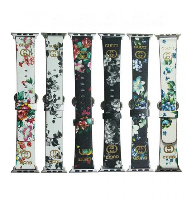 グッチ/GUCCI ブランド Apple Watch 7/6/5/4/3/SEバンド お洒落 花柄 レザー 腕時計 アップルウォッチ7/6/5/seベルト ストラップ 38/40/42/44/41/45mm 大人気 メンズ レディース