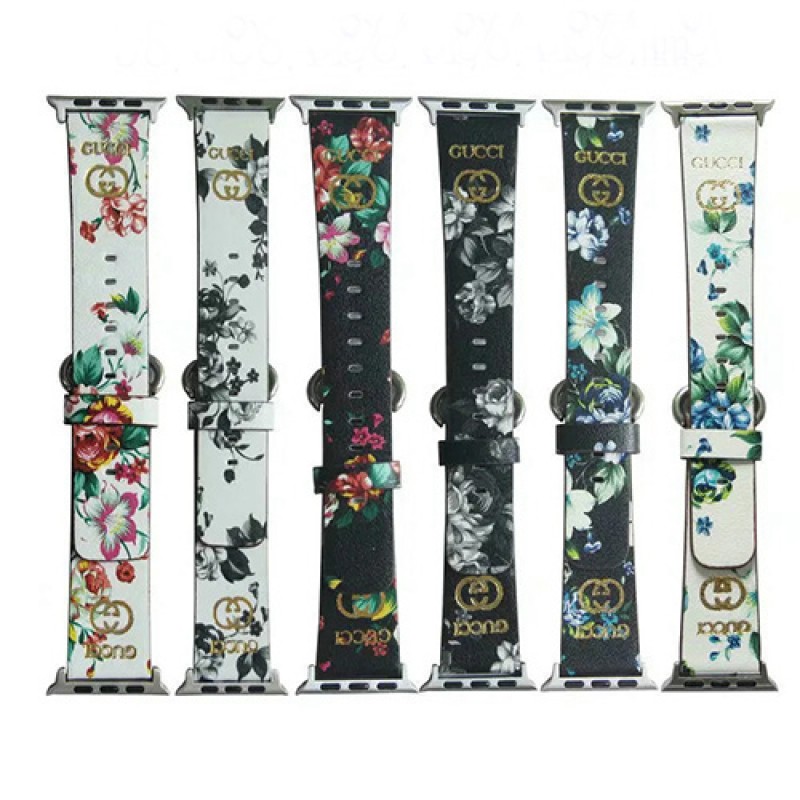 グッチ/GUCCI ブランド Apple Watch 7/6/5/4/3/SEバンド お洒落 花柄 レザー 腕時計 アップルウォッチ7/6/5/seベルト ストラップ 38/40/42/44/41/45mm 大人気 メンズ レディース