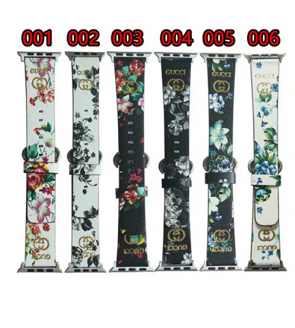 グッチ/GUCCI ブランド Apple Watch 7/6/5/4/3/SEバンド お洒落 花柄 レザー 腕時計 アップルウォッチ7/6/5/seベルト ストラップ 38/40/42/44/41/45mm 大人気 メンズ レディース