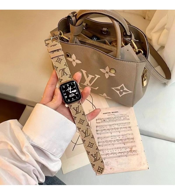 LV ルイヴィトン ハイブランド アップル ウォッチ8/se2/ultra/7ハンド かわいい コーデュロイ風 モノグラム レザー Apple Watch 8/SE2/Ultra/7/6/5/4/3/2/1ベルト 腕時計 ストラップ 大人気 メンズ レディース