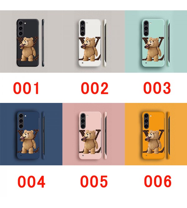 LV ハイブランド ルイヴィトン galaxy s23/s23+/s23 plus/s23 ultraケース かわいい 個性 熊 モノグラム テディベア柄 ジャケット型 ギャラクシーS23/S23プラス/23ウルトラ スマホケース ファッション メンズ レディース