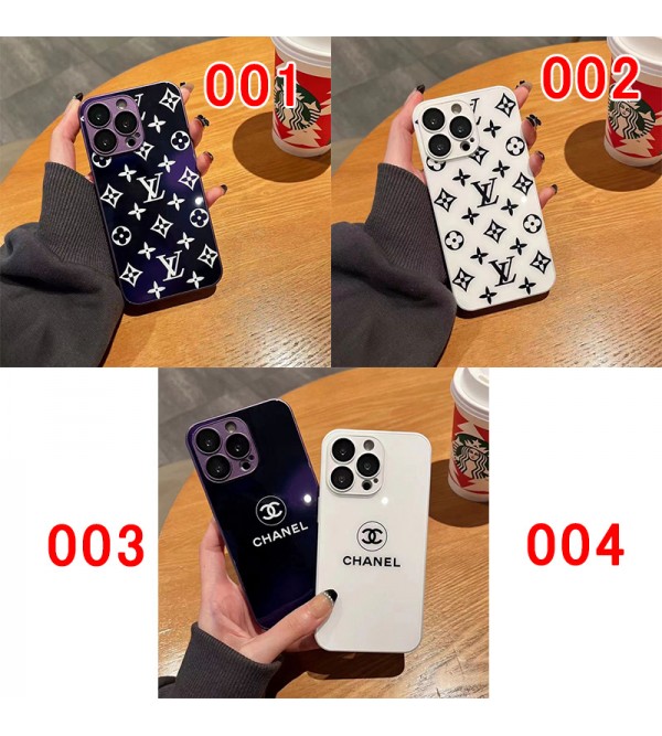 Chanel/シャネル LV/ルイヴィトン ブランド iPhone 14/14 pro/14 pro maxケース 鏡面ガラス型 ジャケット型 黒白色 アイフォン14/14プロ/14プロ マックス/13/12/11カバー モノグラム 耐衝撃 ファッション メンズ レディース