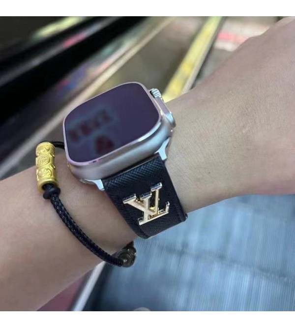 LV ブランド アップルウォッチ8/SE2/Ultra/7バンド ルイヴィトン モノグラム レザー製 Apple Watch 8/se2/ultra/7/se/6/5/4/3/2ベルト 腕時計 ストラップ 黒色 メンズ レディース