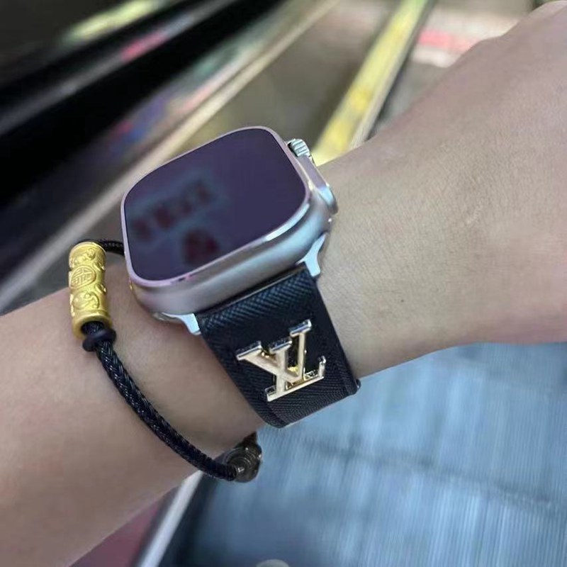 LV ブランド アップルウォッチ8/SE2/Ultra/7バンド ルイヴィトン モノグラム レザー製 Apple Watch 8/se2/ultra/7/se/6/5/4/3/2ベルト 腕時計 ストラップ 黒色 メンズ レディース