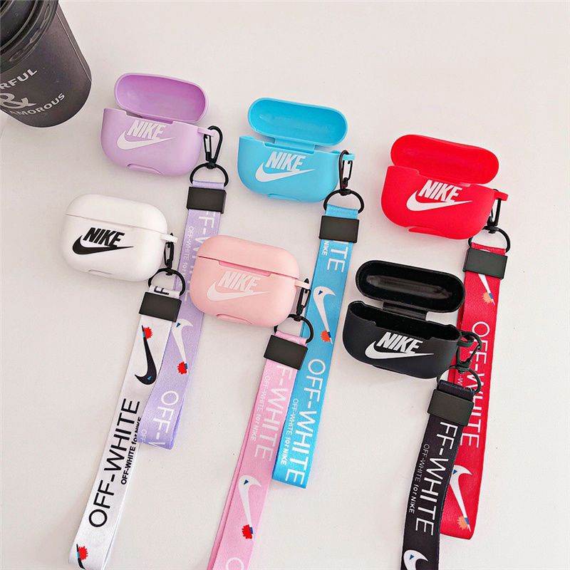 Nike ナイキ ブランド Airpods Pro 2/3/Pro/2/1ケース かわいい ストラップ付き シリコン製 第1/2/3世代 収納 モノグラム 紛失防止 エアーポッズ3/プロ2/2/1ケース 保護 ファッション メンズ レディーズ