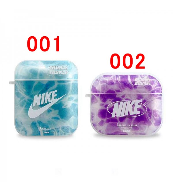 NIKE ブランド AirPods Pro2/3ケース ナイキ クリア スウッシュ柄 カラビナ付き モノグラム エアーポッズ 3/プロ2/2/1カバー  保護 落下防止 大人気 メンズ レディース