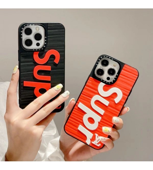 SUPREME/シュプリーム LV/ルイヴィトン コラボ ブランド iPhone 14/14 Pro/14 Pro Maxケース オシャレ モノグラム シリコン製 ジャケット型 赤黒白 アイフォン14/14プロ/14プロマックス/13/12/11カバー 全面保護 ファッション メンズ レディース