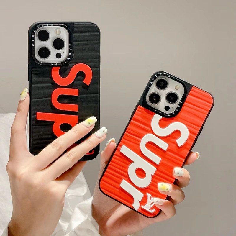 SUPREME/シュプリーム LV/ルイヴィトン コラボ ブランド iPhone 14/14 Pro/14 Pro Maxケース オシャレ モノグラム シリコン製 ジャケット型 赤黒白 アイフォン14/14プロ/14プロマックス/13/12/11カバー 全面保護 ファッション メンズ レディース