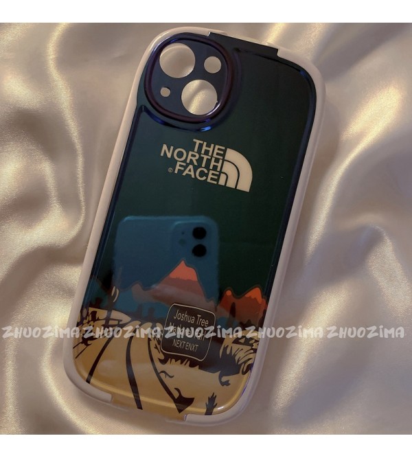 ザ.ノース.フェイス/The North Face ブランド iphone 13/13 pro/13 pro maxケース お洒落 雪山柄 オーバル型 スタンド機能 ジャケット型  モノグラム アイフォン13/12/11/x/xr/xsケース メンズ レディーズ