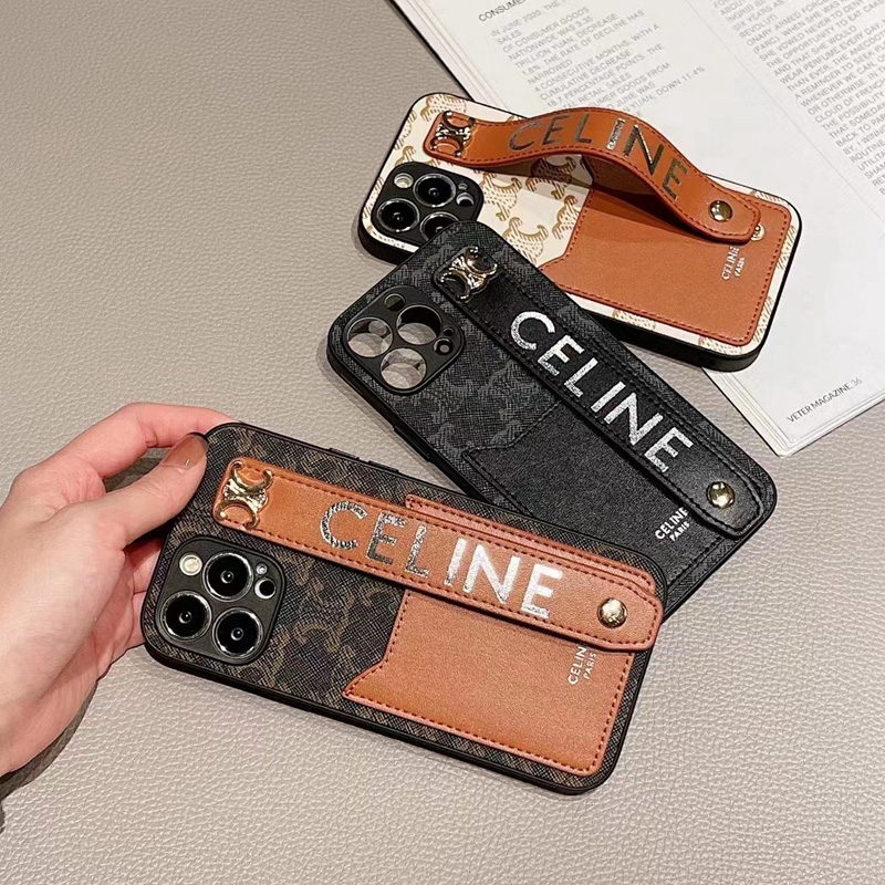 CELINE セリーヌブランド iphone15 14 13 12 proケース  手帳型 ストラップ付き アイフォン15 14 13 スマホケース