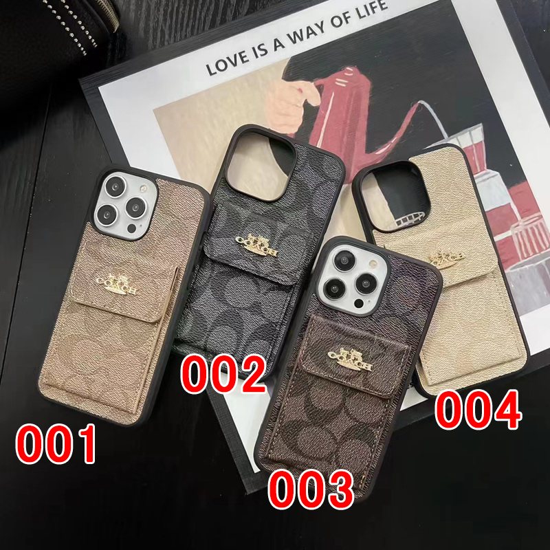 Coach ブランド コーチ IPhone 14/14 Pro/15 Pro Maxケース 韓国風 馬車柄 カード入れ モノグラム レザー バッグ アイフォン14/15カバー レディース