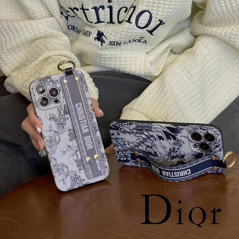 DIOR/ディオール ブランド iphone14/14pro/14pro maxケース かわいい ハンドバンド付き ビジネス スタンド